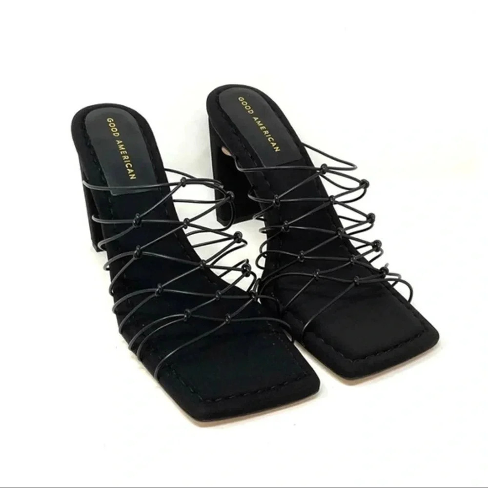 Good American Caged Mule Neoprene Heels NIB size 9